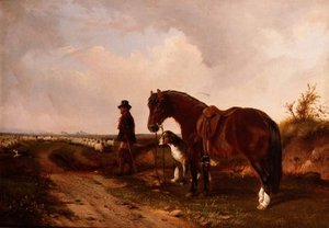 Een Herder met Pony en Wolfshond