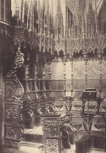 Koorstoelen in de kathedraal van Barcelona (z/w foto)