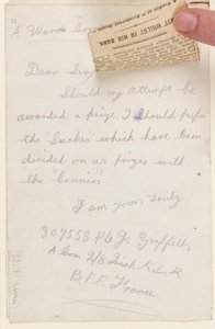 Brief aan de wedstrijdredacteur van de Liverpool Weekly Courier, 1917