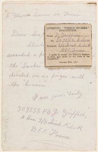Brief aan de wedstrijdredacteur van de Liverpool Weekly Courier, 1917