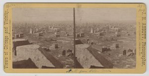 Stereograaf van het uitzicht noordwest vanaf de Water Tower na de brand van Chicago in 1871