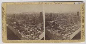 Stereograaf van het uitzicht zuidwest vanaf de Water Tower na de brand van Chicago in 1871 door J. H. Abbott