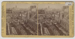 Het uitzicht oost vanaf het gerechtsgebouw na de brand van Chicago in 1871 door J. H. Abbott