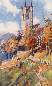 De Kerk van St. Martin, Vevey (kleur litho)