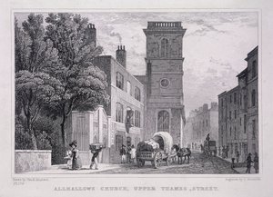 All Hallows the Great, Londen, ca. 1829 door J Hinchcliff