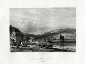 Scalloway Baai en kasteel, Zetland, 19e eeuw door J. Horsburgh