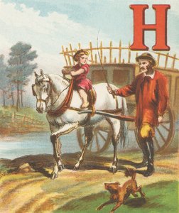 H: H is het paard, zo slank en zo sterk; Hij trekt de hooikar naar de weide
