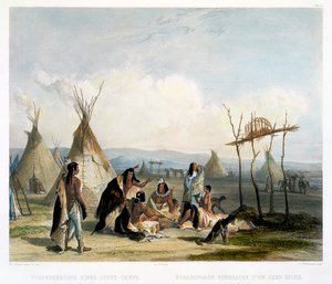 Begrafenisschavot van een Sioux-hoofdman nabij Fort Pierre