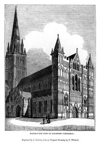 Noordwestelijk uitzicht op de kathedraal van Salisbury, 1843 door J. Jackson