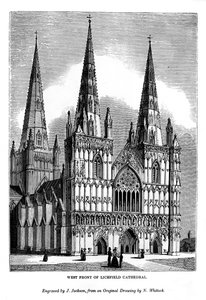 Westfront van de kathedraal van Lichfield, 1843 door J. Jackson