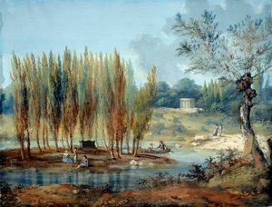 Zicht op het graf van de Zwitserse filosoof Jean Jacques Rousseau in Ermenonville
