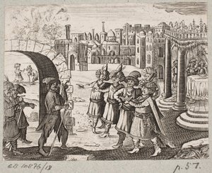 Illustratie voor Adam Olearius, “Persianischer Rosenthal von einem Sinnreichen Poeten Schich Saadi [...]”, Schleswig 1660 door J. Muller
