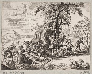 Illustratie voor Adam Olearius, “Persianischer Rosenthal von einem Sinnreichen Poeten Schich Saadi [...]”, Schleswig 1660 door J. Muller