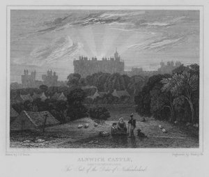 Alnwick Castle, Northumberland, Het Landgoed van de Hertog van Northumberland (gravure) door John Preston Neale