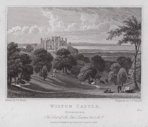 Wilton Castle, Yorkshire, het huis van Sir John Lowther (gravure) door John Preston Neale