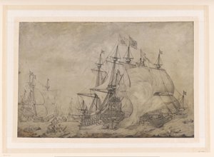 Zeeslag bij Terheide, 1653 door J. Plas
