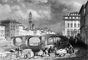 De Ponte Santa Trinita, Florence, Italië, 19e eeuw door J. Redaway