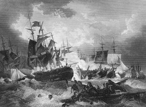 Admiraal Duncans overwinning op de Nederlandse vloot, Noordzee, 11 oktober 1797 door J. Rogers