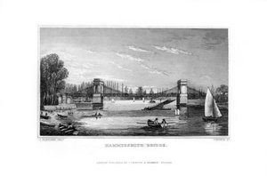 Hammersmith Bridge, Hammersmith, Londen, 1829 door J. Rogers