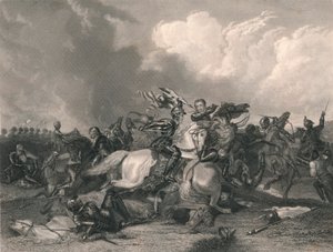 Richard III en de graaf van Richmond bij de slag van Bosworth door J. Rogers