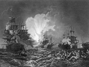 De Slag bij de Nijl, Egypte, 1 augustus 1798 c1857 door J. Rogers