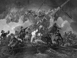 Het uitsnijden van de korvet La Chevrette, 21 juli 1801, ca. 1857 door J. Rogers