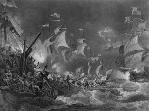 De nederlaag van de Spaanse Armada, 1588 c1857 door J. Rogers