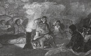 Interieur van onze Winterhut in Camp Clay tijdens het koken, 1883 door J. Steeple Davis