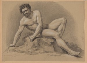 Zittend mannelijk naakt, van voren gezien (2e prijs 1810) door J. Uittenbogaardt