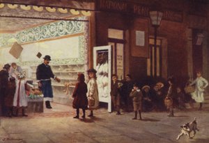 Markt op zaterdagavond (kleur litho)