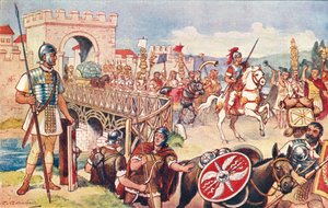 Het Romeinse Rijk - een colonne soldaten die over een brug marcheren door J. Williamson