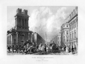 King William Street en St Mary Woolnoth, Londen, 19e eeuw door J. Woods