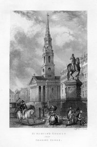 St. Martins Kerk vanaf Charing Cross, Londen, 19e eeuw door J. Woods