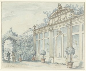 Gezicht in een Franse tuin met heer en dame door J. de Marsy