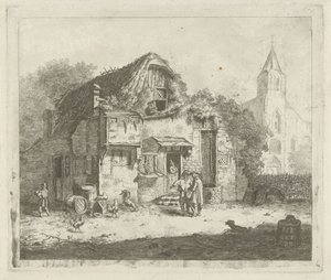 Boerderij bij een kerk door Jabes Heenck