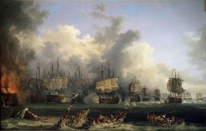 De zeeslag bij Chesma op 5 juli 1770 door Jacob Philippe Hackert