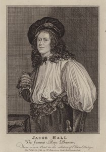 Jacob Hall, Engelse koorddanser en acrobaat actief tijdens het bewind van koning Charles II (gravure)