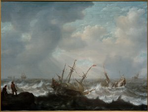Driemaster en Andere Schepen op Stormachtige Zee
