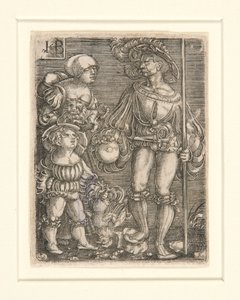 Voetsoldaat met vrouw en kind door Jacob Binck
