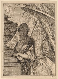 Jonge vrouw met een parasol door Jacob Buys