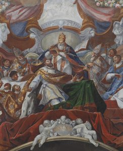 De Keizerlijke Kroning van Karel de Grote door Paus Leo III in 800, 1724 door Jacob Carl Stauder