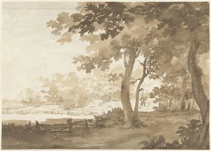 Landschap met een weg onder bomen door Jacob  Cats