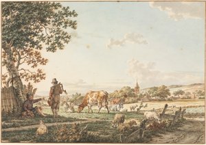 Pastoraal Landschap met Dorp, 1799 door Jacob Cats