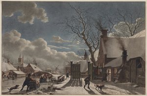 Winternacht in een Nederlandse Stad, 1797 door Jacob Cats