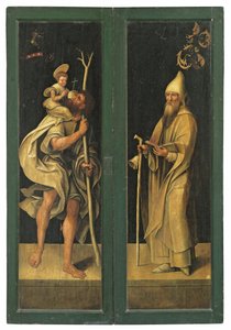 St. Christoffel die het Christuskind draagt en St. Antonius Abt, buitenzijden van een altaarstuk