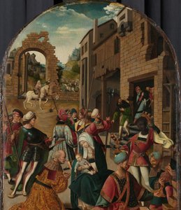 De aanbidding der wijzen door Jacob Cornelisz van Oostsanen (workshop of)