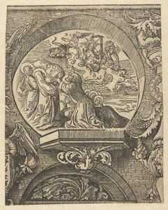 De hemelvaart en Christus voor God de Vader door Jacob Cornelisz van Oostsanen