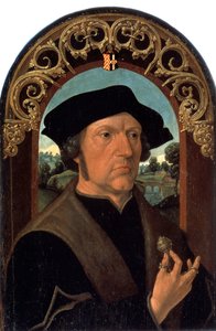 Portret van een man. Portret van een Nederlandse bourgeois, met een zilveren sieraad in de hand door Jacob Cornelisz van Oostsanen