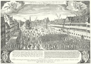 De stad Augsburg brengt hulde aan Gustavus Adolphus van Zweden door Jacob Custodis