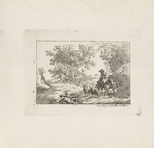 Herder te paard met kudde